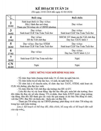 KẾ HOẠCH TUẦN 24 NĂM HỌC 2025 - 2026